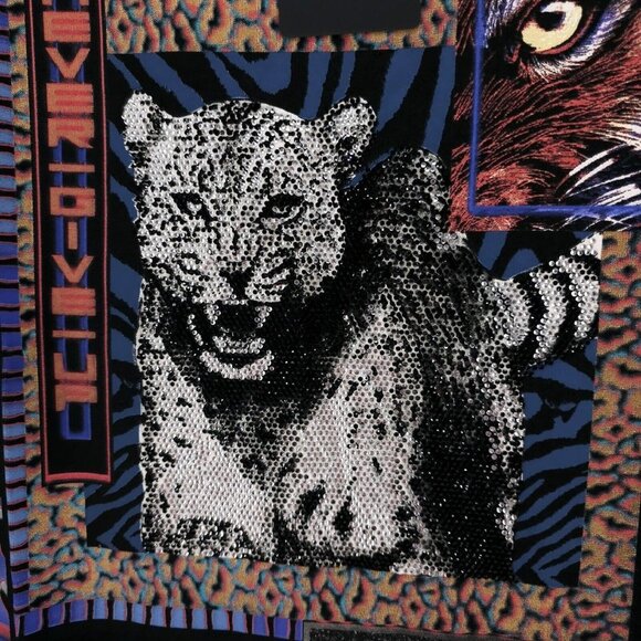 NWT ROBERTO CAVALLI Graphic Men's T-Shirt Beaded Animals Never Give Up LARGE - Picture 2 of 8